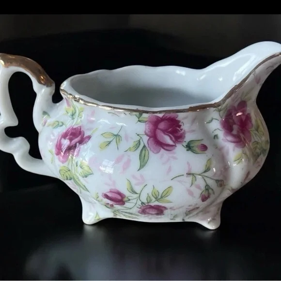 Vintage Lefton Rose Creamer Gold Trim Hand Painted Japan 1950s Cottagecore. - Picture 3 of 5